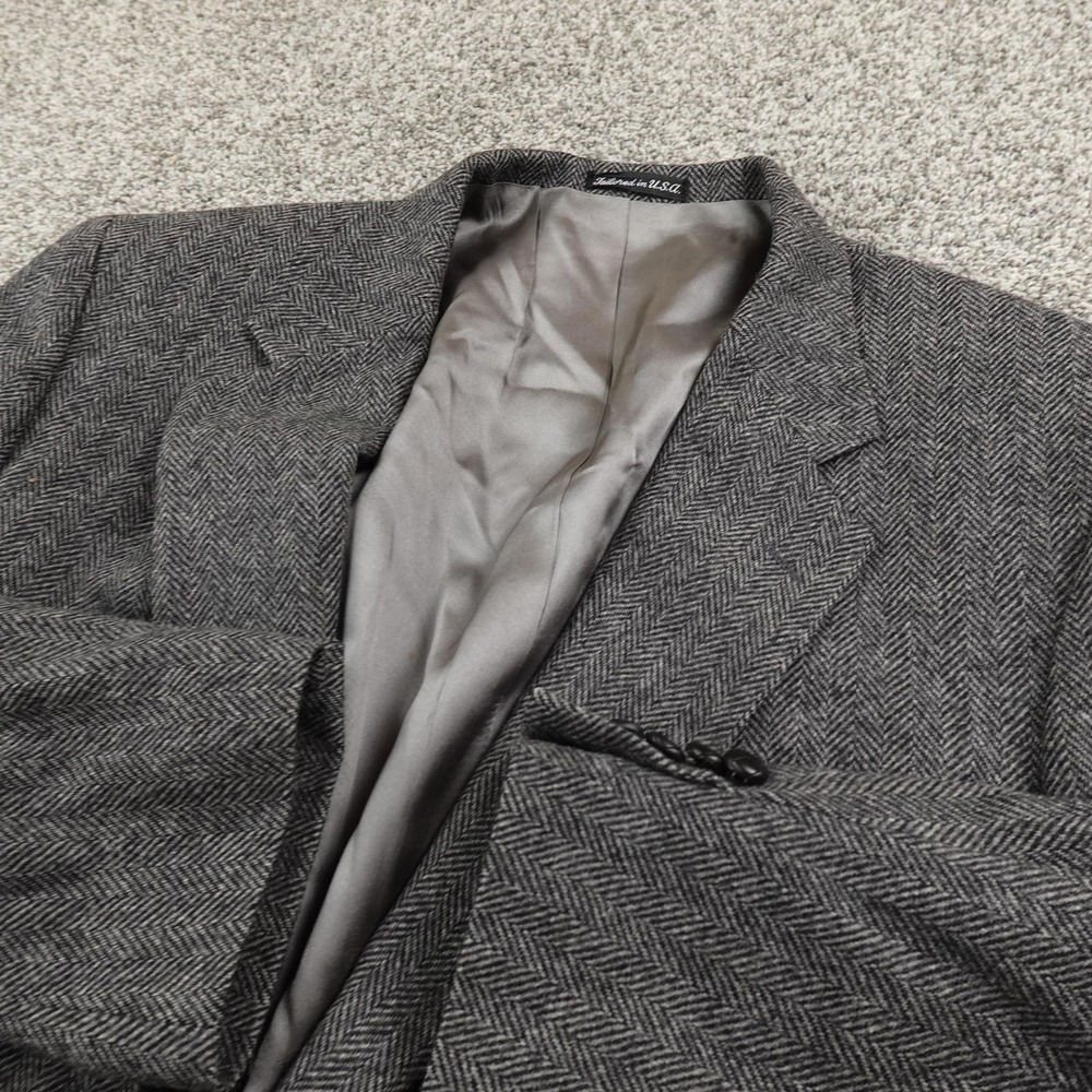 Savile Row Blazer Mens 46 Gray Herringbone Wool Tweed Sport Coat Suit Jacket USA